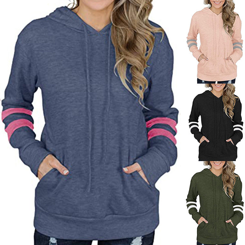 Striped Loose Pocket Hoodie Sweatshirt
