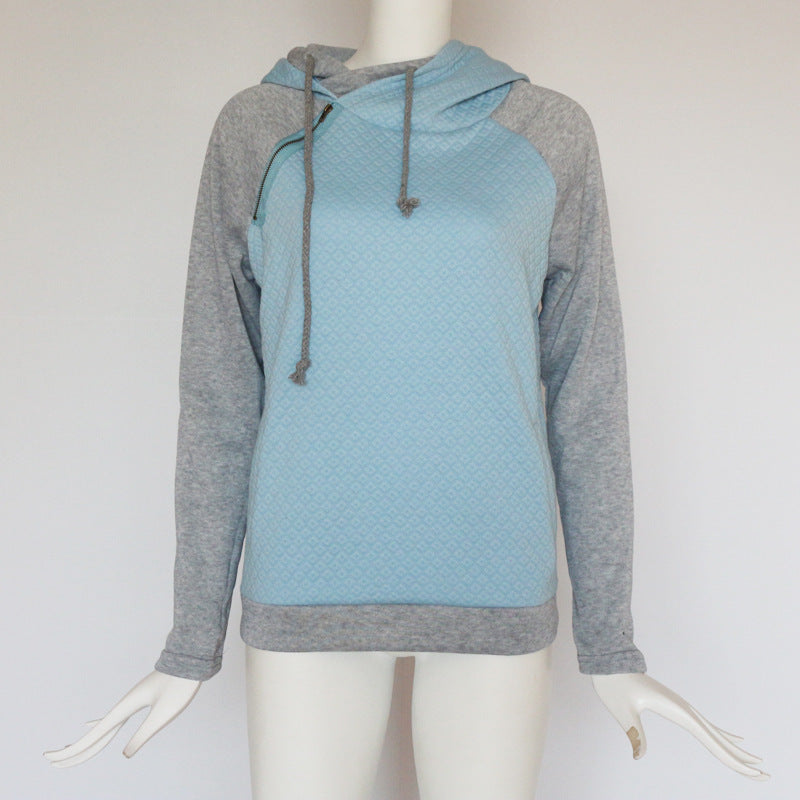 Diagonal zip-up hoodie sweatshirt