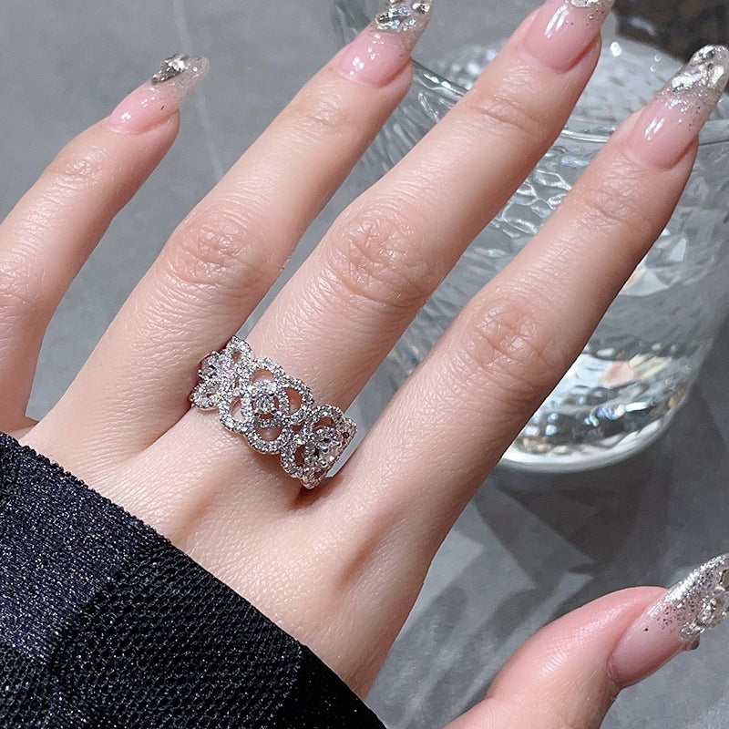 Light Luxury Floral Open Ring, Premium Zircon Colored Gem, Unique Sweet Cool Style