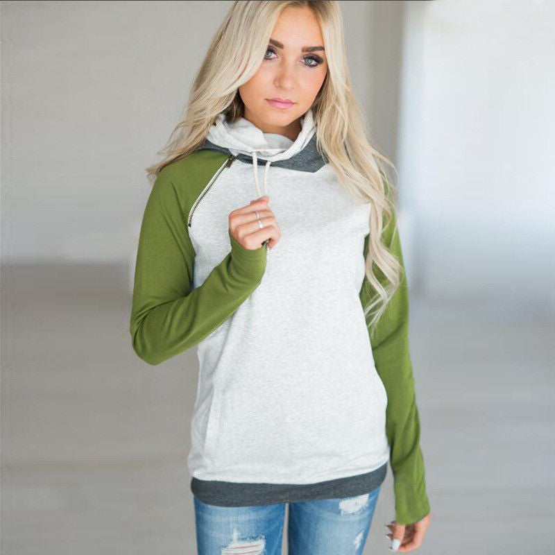 Diagonal zip-up hoodie sweatshirt