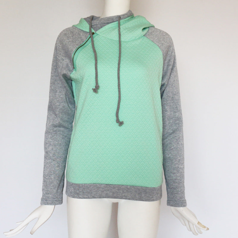 Diagonal zip-up hoodie sweatshirt