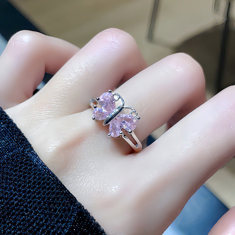 Light Luxury Floral Open Ring, Premium Zircon Colored Gem, Unique Sweet Cool Style