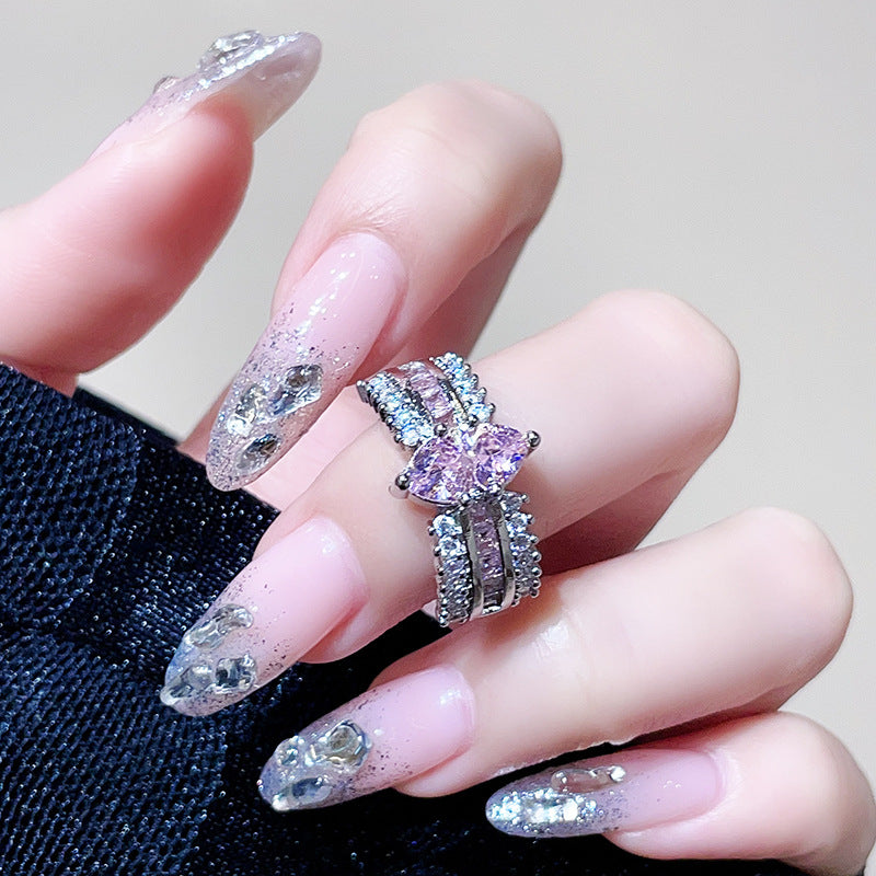 Light Luxury Floral Open Ring, Premium Zircon Colored Gem, Unique Sweet Cool Style