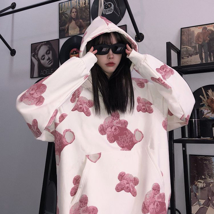 Full print bear hoodie sweatshirt