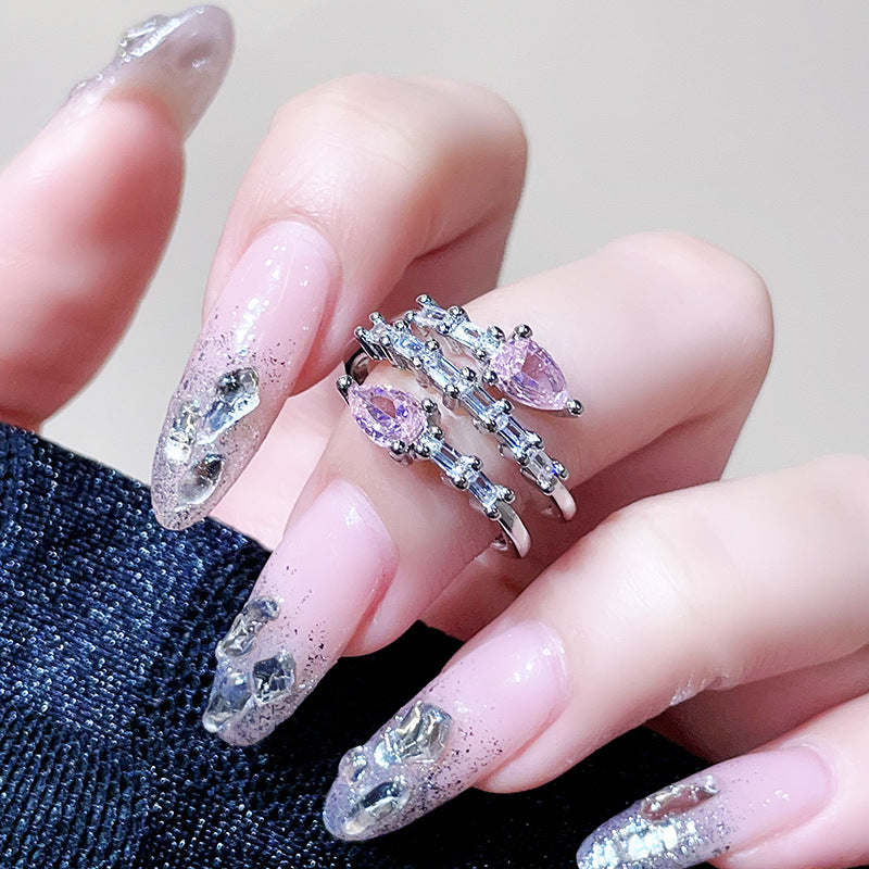 Light Luxury Floral Open Ring, Premium Zircon Colored Gem, Unique Sweet Cool Style