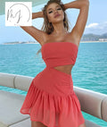 Off Shoulder Cut-Out Ruffle Dresses