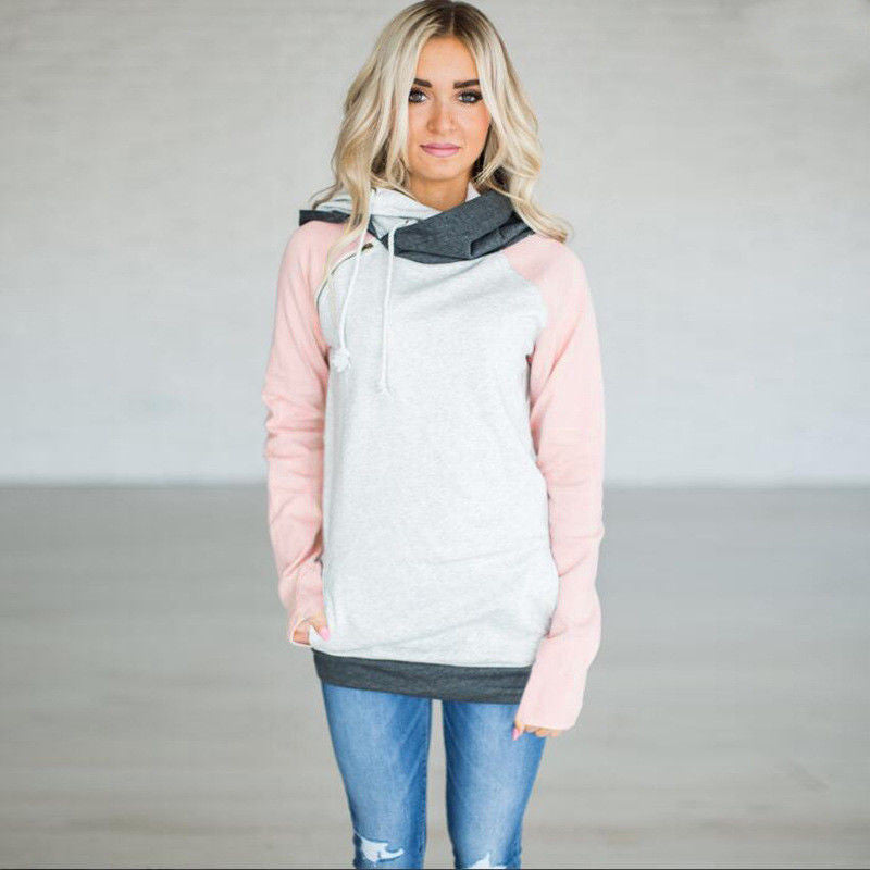 Diagonal zip-up hoodie sweatshirt