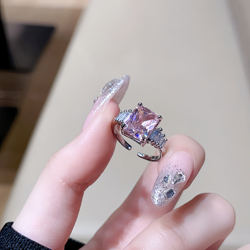 Light Luxury Floral Open Ring, Premium Zircon Colored Gem, Unique Sweet Cool Style