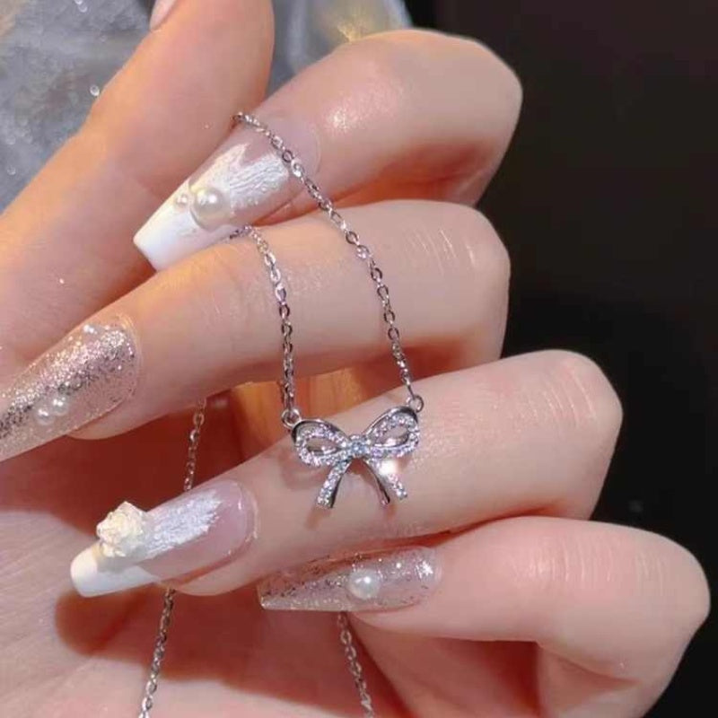 Full Diamond Bow Pendant Necklace Accessories For Women