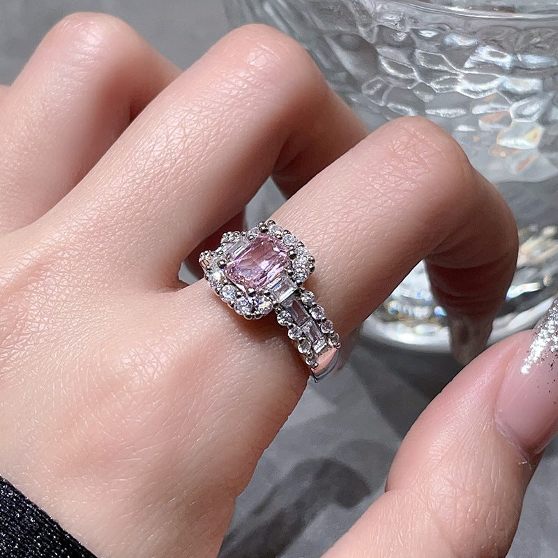 Light Luxury Floral Open Ring, Premium Zircon Colored Gem, Unique Sweet Cool Style