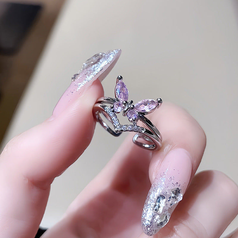 Light Luxury Floral Open Ring, Premium Zircon Colored Gem, Unique Sweet Cool Style