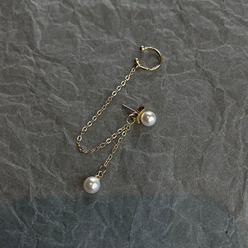 S925 Silver Needle South Korea Light Luxury Premium Pearl Tassel Fashion Net Red Fashion Earclip Earrings
