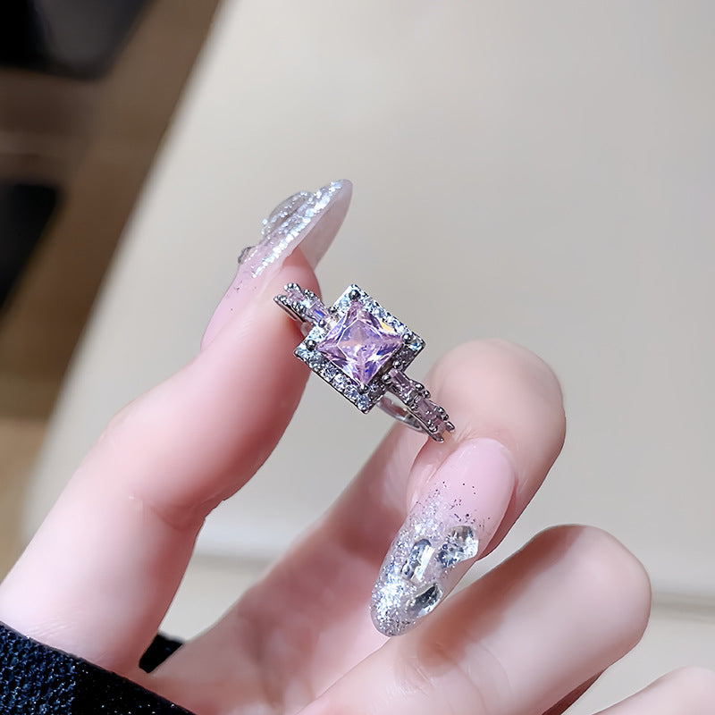 Light Luxury Floral Open Ring, Premium Zircon Colored Gem, Unique Sweet Cool Style