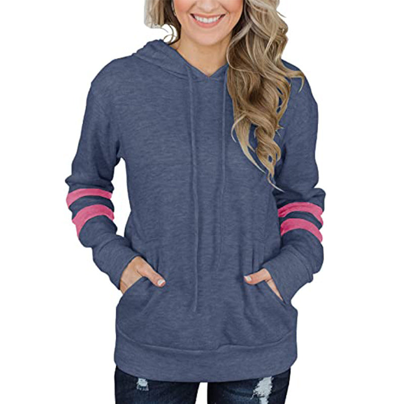 Striped Loose Pocket Hoodie Sweatshirt